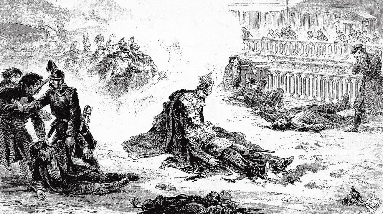 Assassinato de Alexandre 2°, em 1° de março de 1881.
