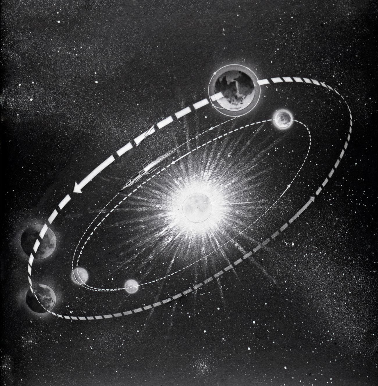 Шема на лет на космичкиот апарат „Венера 1“, лансиран во Советскиот Сојуз на 12 февруари 1961 година.
