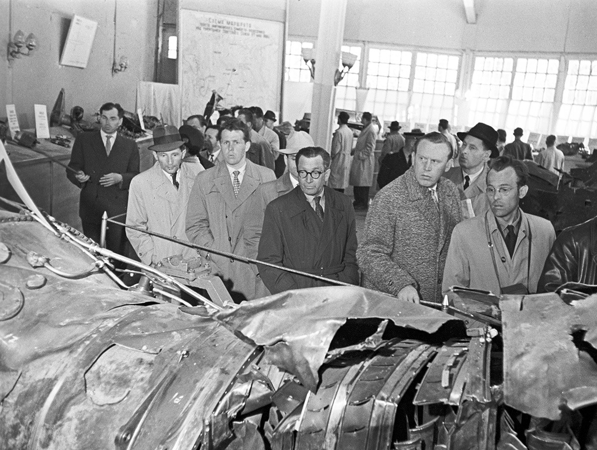 Fragments of the shot down U2 aircraft operated by American pilot Francis Gary Powers, displayed at the Gorky culture and entertainment park.