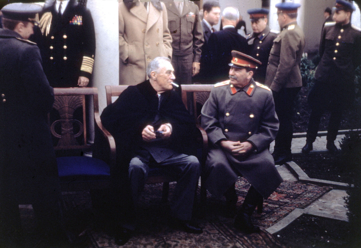 Конференцијата на Јалта (Крим), Рузвелт и Сталин, февруари 1945. СССР, Втора светска војна. Фотографија на Војската на САД.