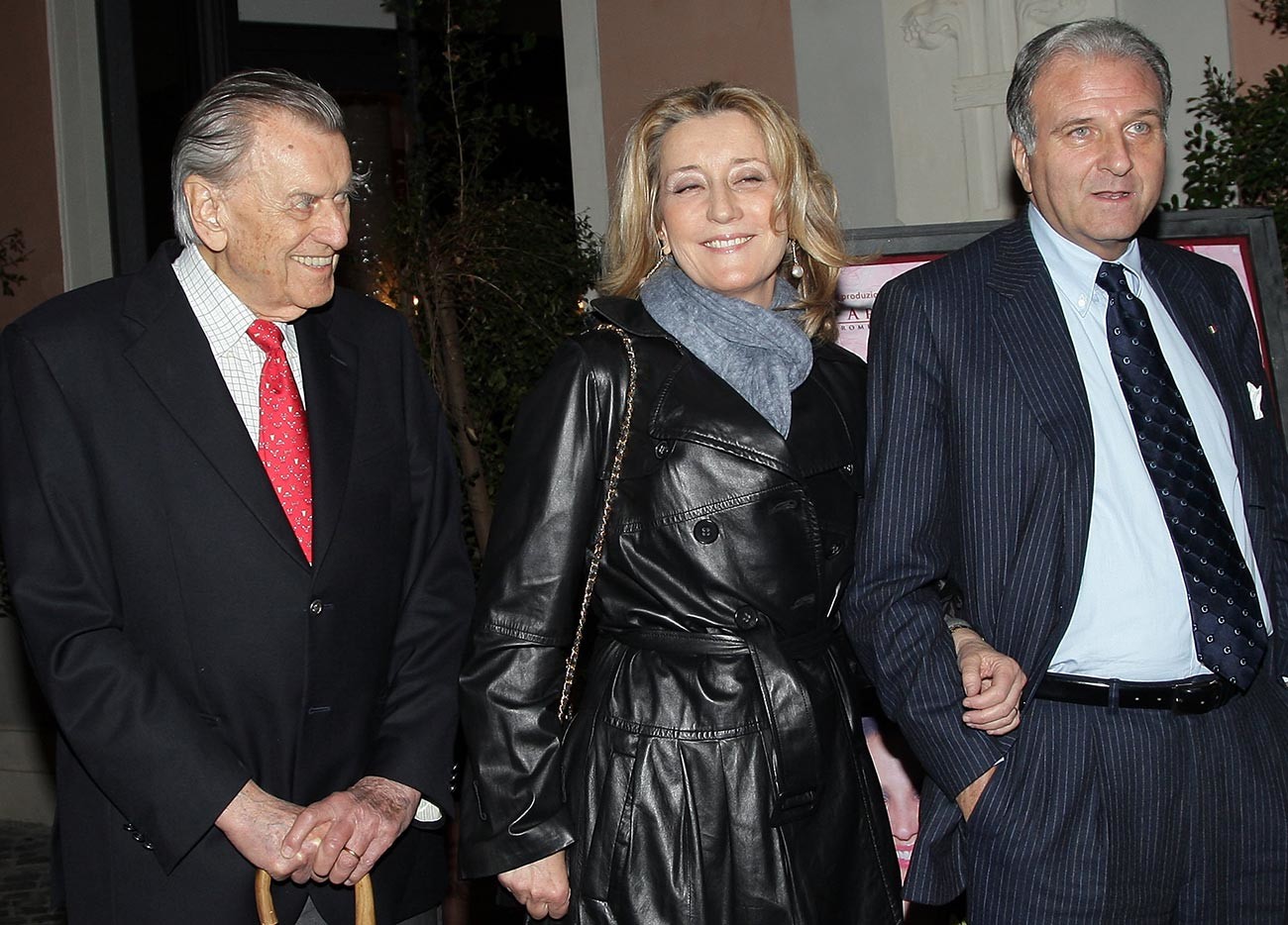 Nicola Romanoff, Natalia Romanoff and senator Giuseppe Consolo attend 'Smetti di piangere Penelope' theatre performance premiere at the Ambra Jovinelli theatre