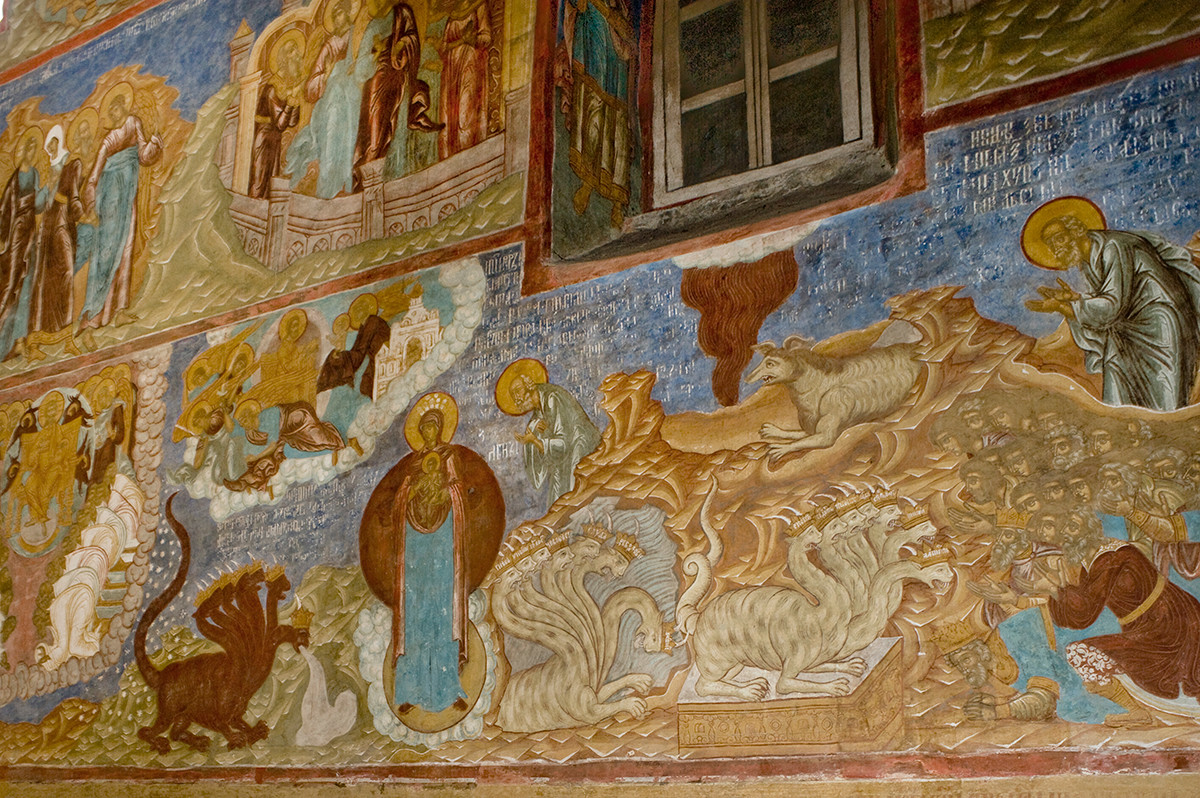 South wall, right side, 1st row. Frescoes from Revelation, 12-13. Appearance of the Antichrist. August 21, 2013.