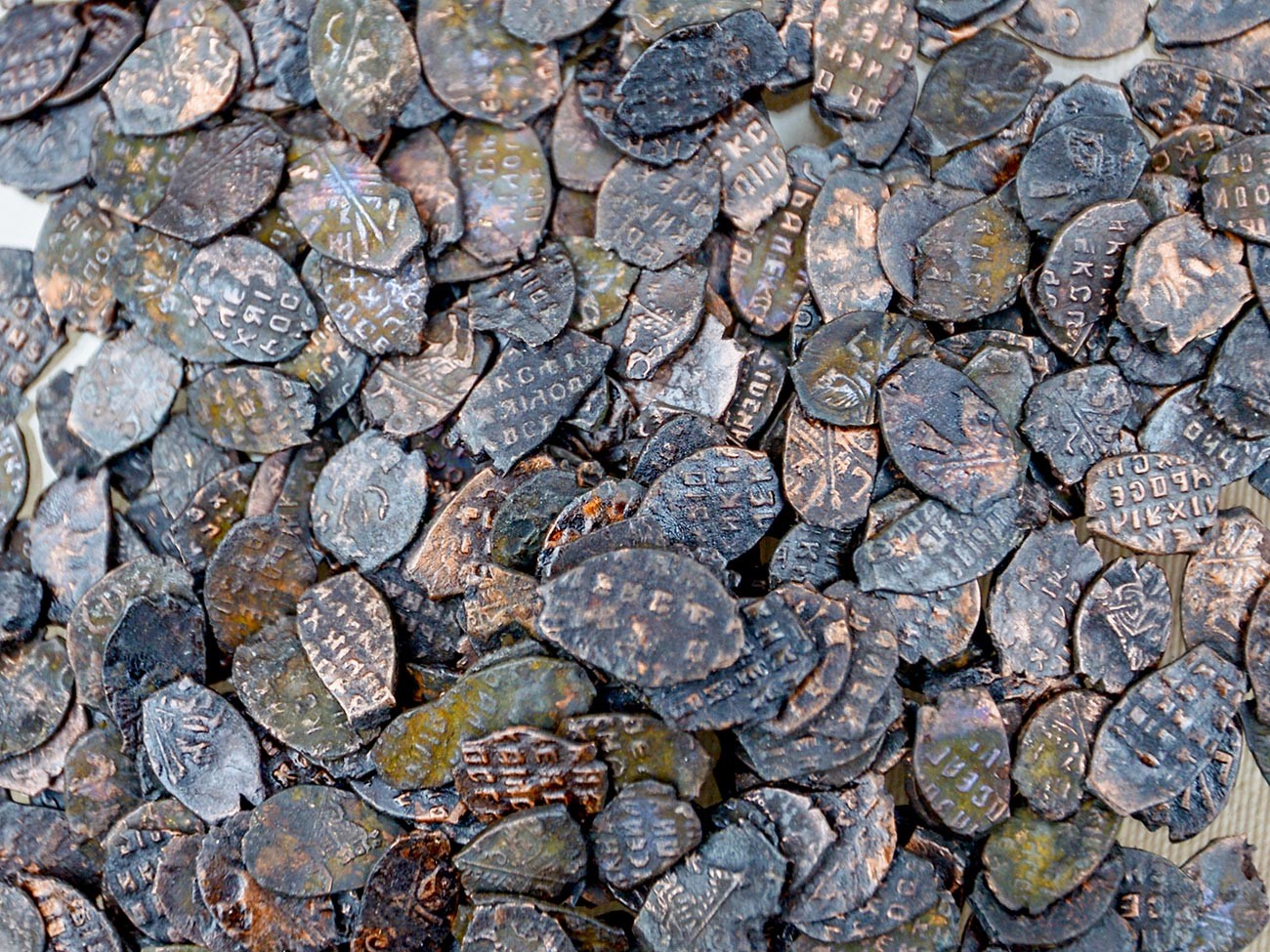 Pièces de monnaie de l'époque de l'émeute du cuivre (XVIIe siècle) découvertes à Moscou
