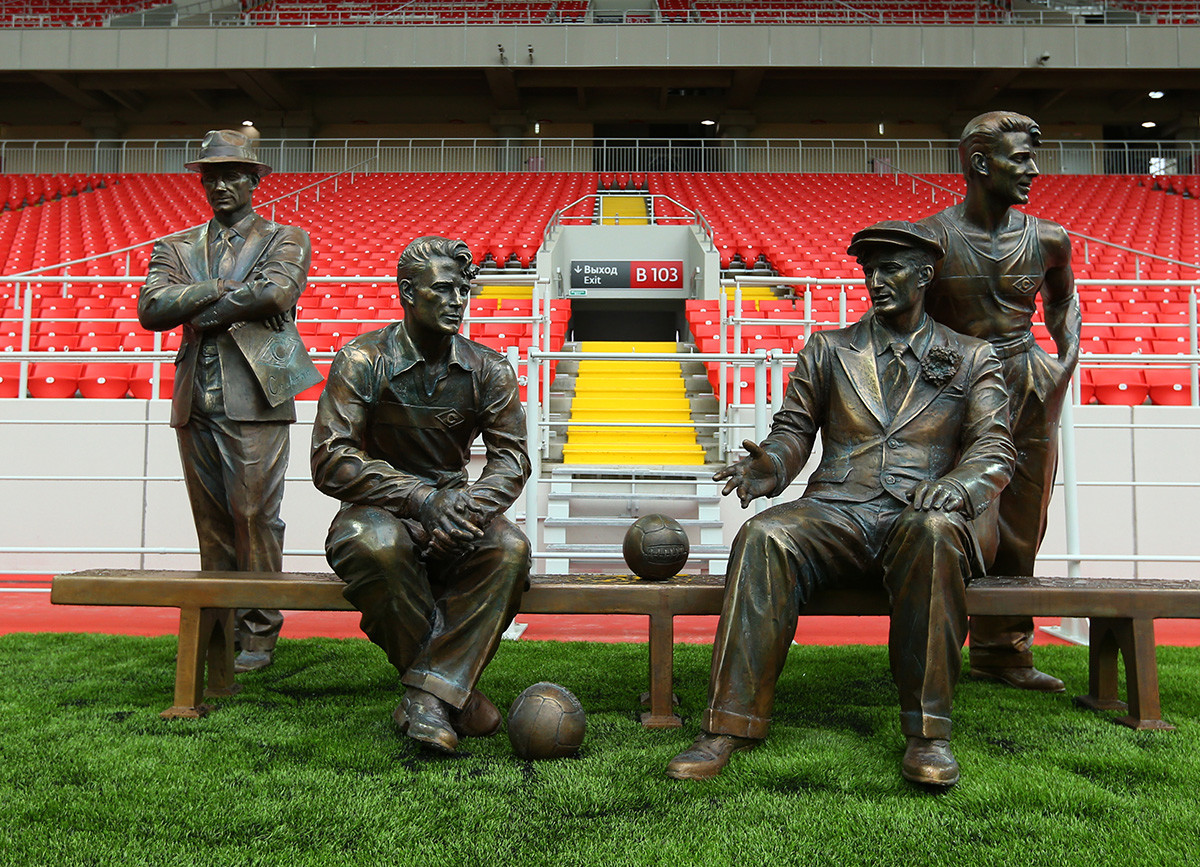 A monument to the Starostin brothers at FC Spartak Moscow's stadium