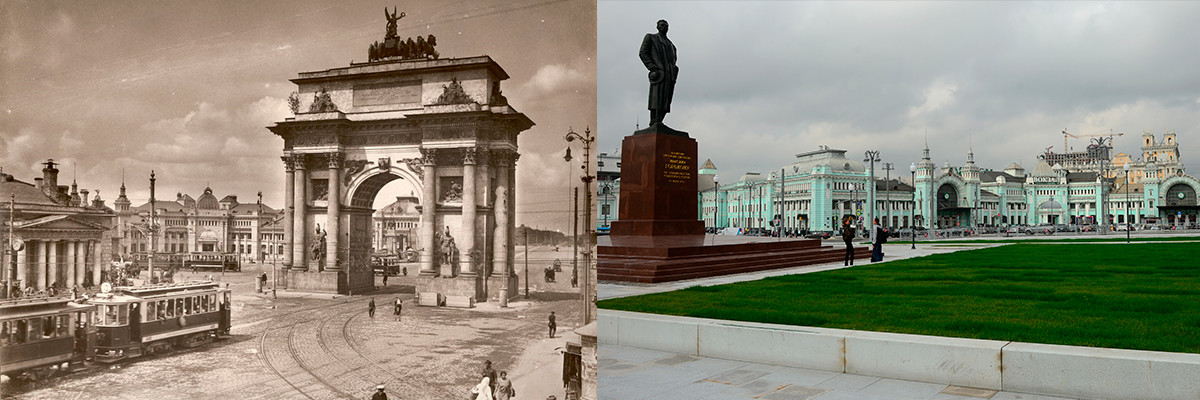 The square in the 1920s and today.