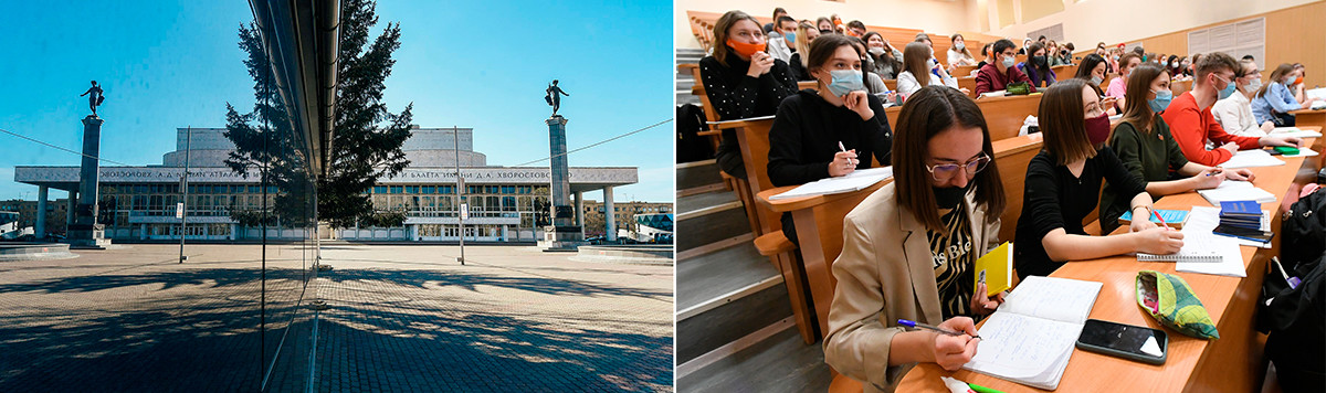 Theater Square, March 31, 2020. Students of the Institute of Fundamental Biology and Biotechnology of the Siberian Federal University, February 8, 2021.