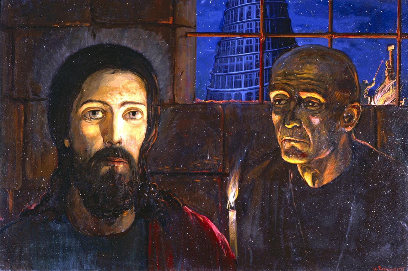 「大審問官」、三連作「大審問官の伝説」の一部（『カラマーゾフの兄弟』のイラストレーション）。イリヤ・グラズノフ画