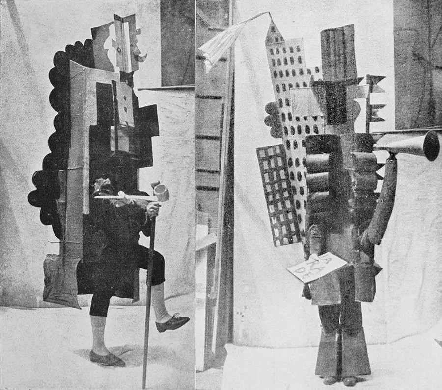 Costume design by Pablo Picasso for Serge Diaghilev's Ballets Russes performance of Parade at Théâtre du Châtelet in Paris 18 May, 1917. 