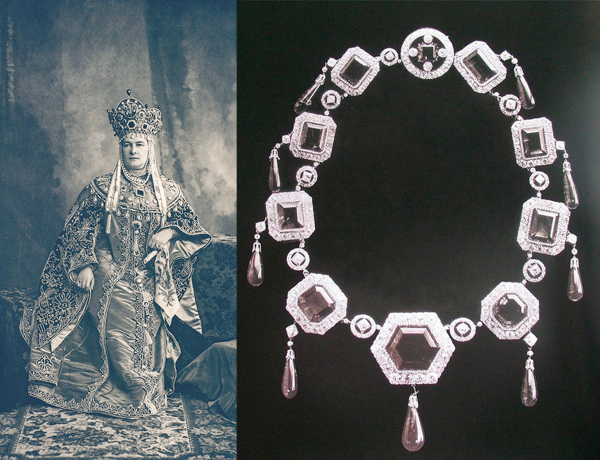 Maria Pavlovna dengan perhiasannya selama pesta dansa 1903.