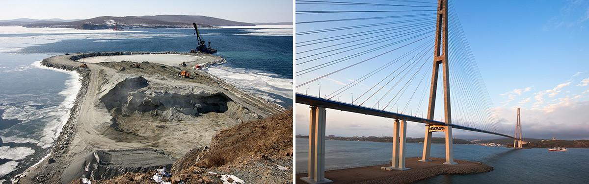 Der Bau der Brücke im Jahr 2009 und die Brücke jetzt.