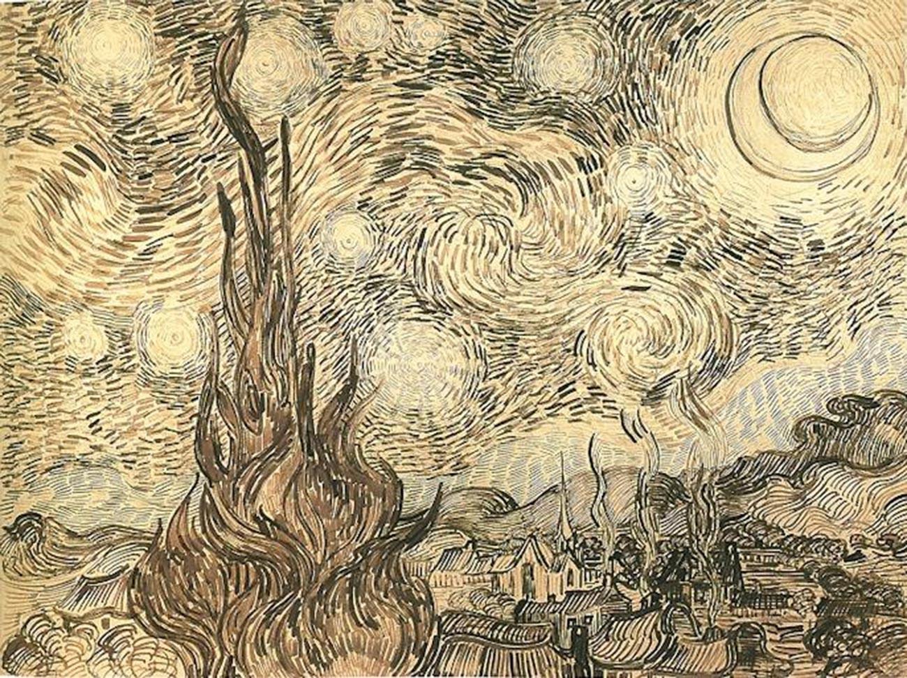 Vincent van Gogh. The Starry Night (drawing)