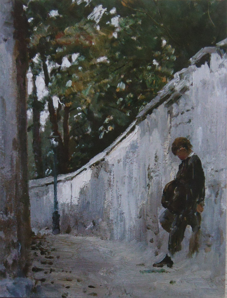 庭園の壁に立つ少年、モンマルトル、1876年