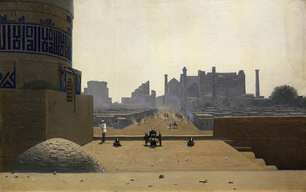 城塞の上から見た早朝のサマルカンドのメインストリート、1870年