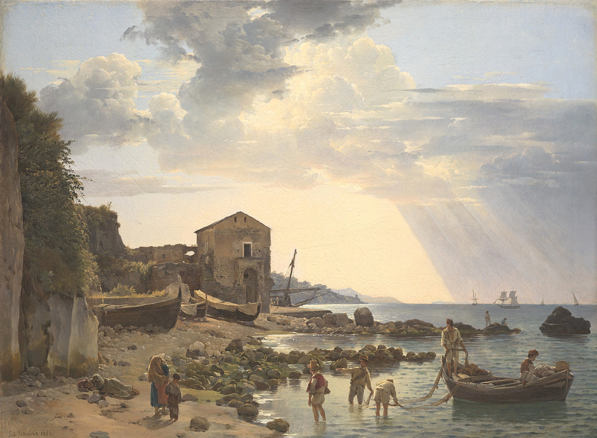 Petit port de Sorrente surplombant les îles d'Ischia et Procida, 1826
