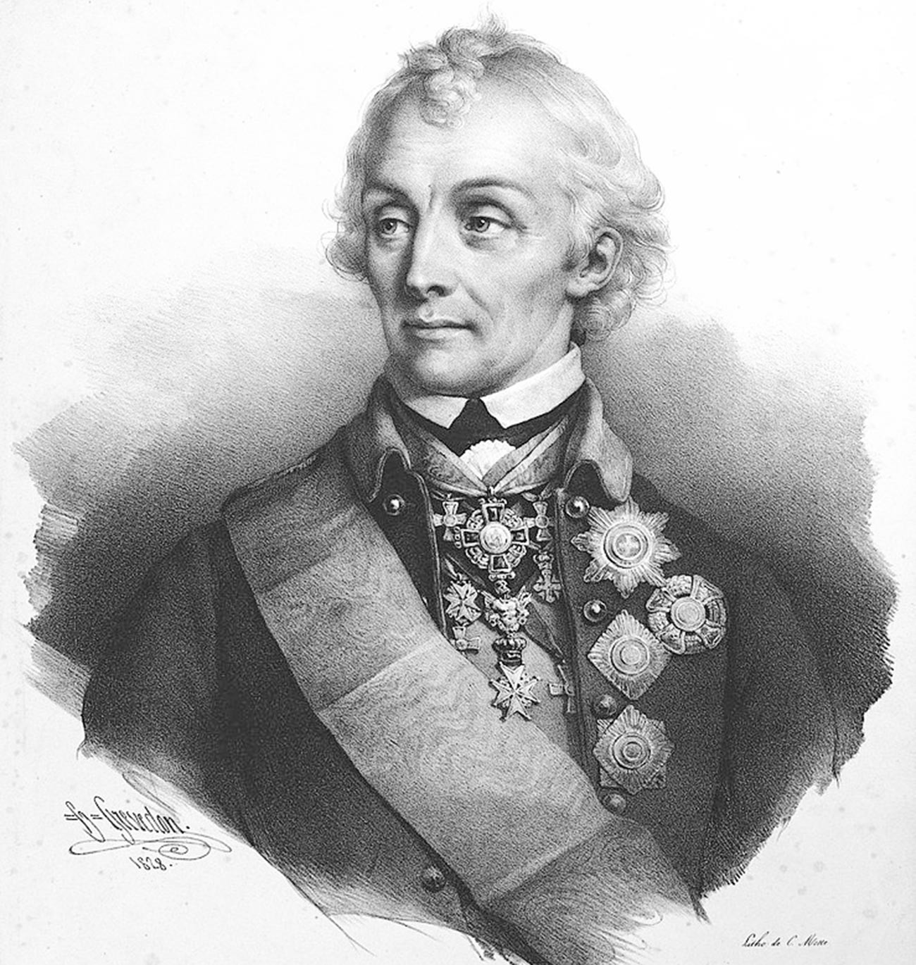 Полководец Суворов Александр Васильевич. Литография 1828 г.