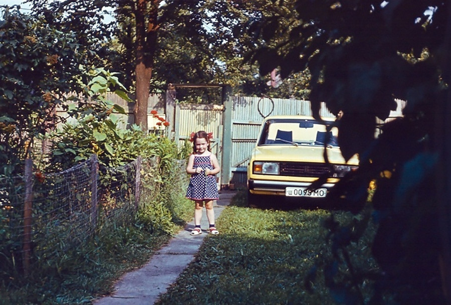 A little girl at a dacha outside Moscow