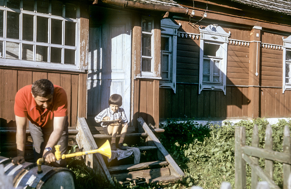 Father and son at a dacha