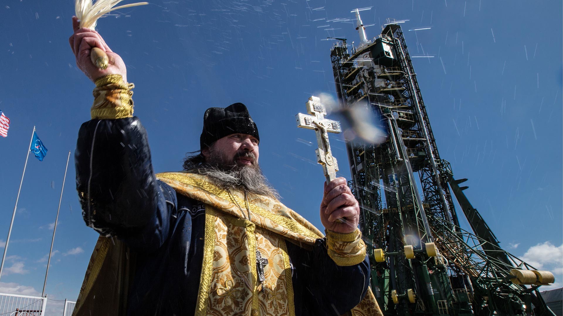 Consecration of the 'Soyuz-FG' launch vehicle with the Soyuz TMA-20M transport manned spacecraft at the launch complex of the Baikonur cosmodrome.