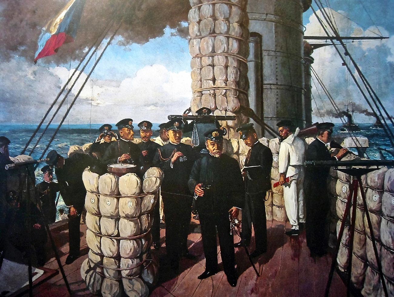 Admiral Togo Heihachiro im Vorstand des Flaggschiff-Schlachtschiffs „Mikasa“.