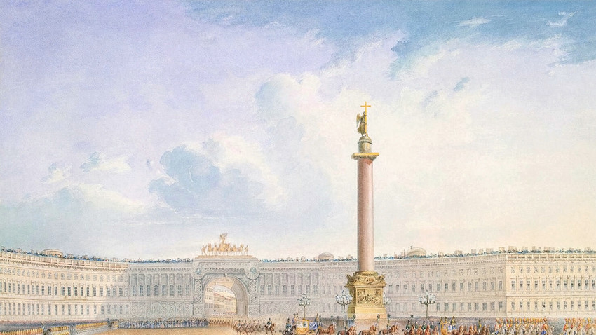 Vasilij Sadovnikov. Pogled na Dvorski trg i zgradu Glavnog stožera u Peterburgu.

