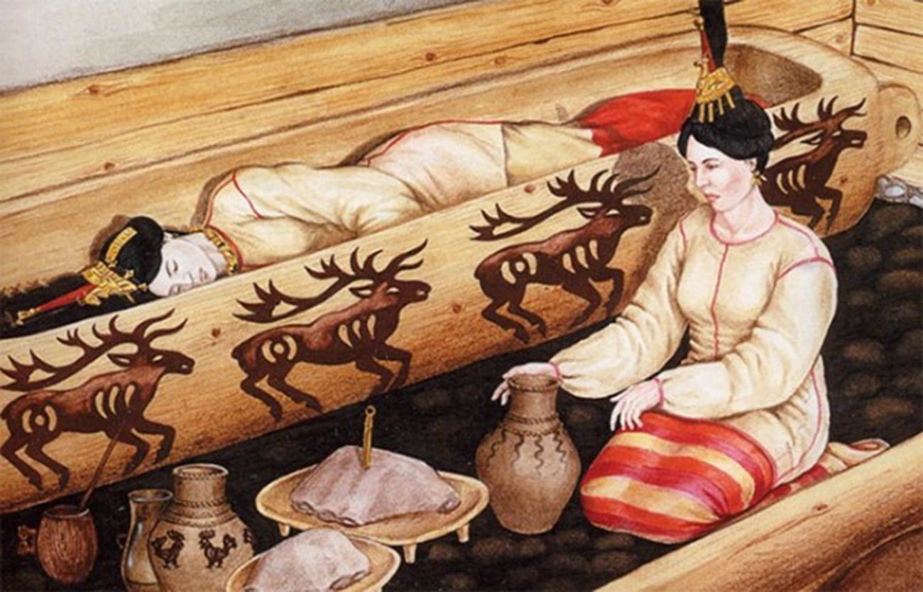 Illustration du rituel d'inhumation de la Demoiselle de glace sibérienne