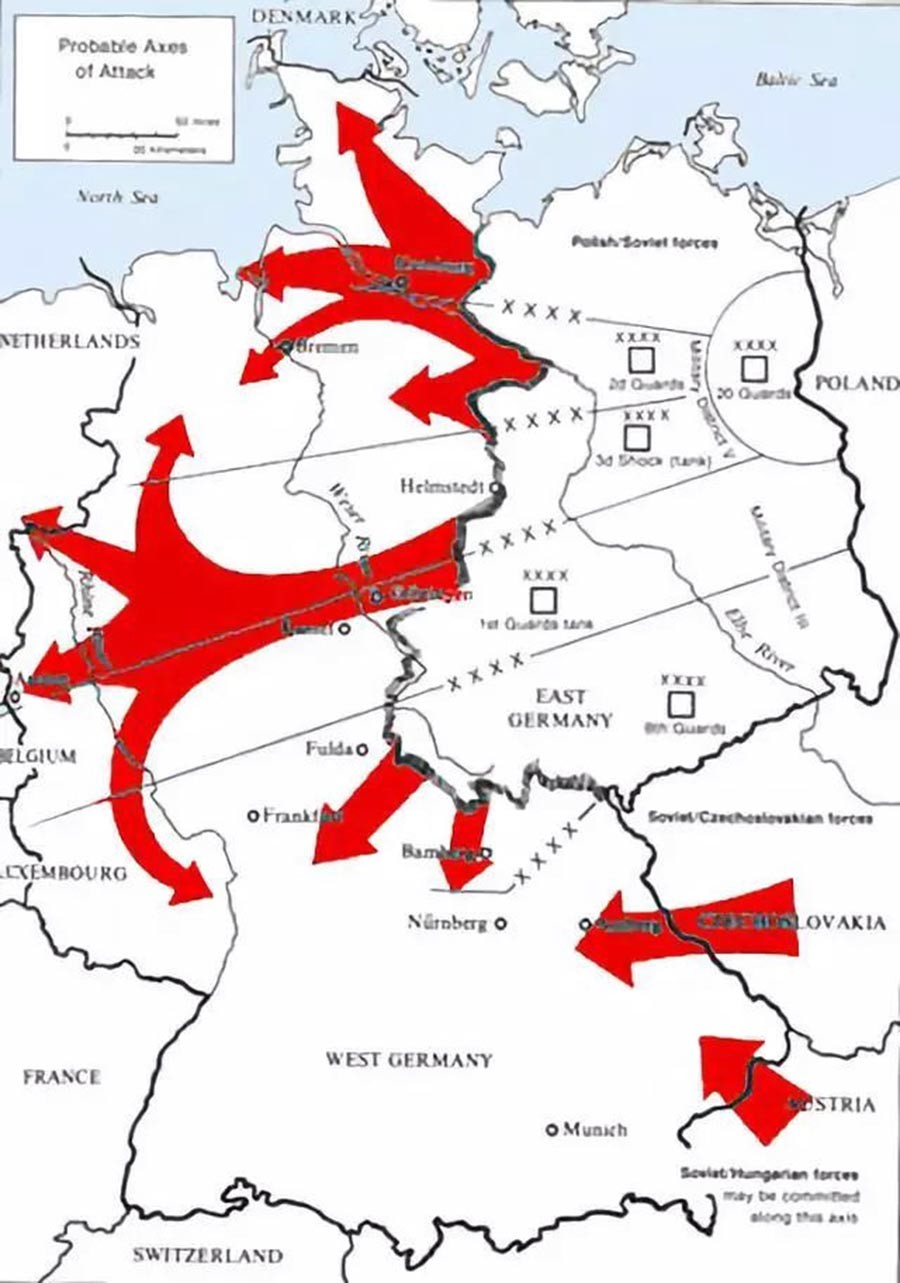 Възможни оси на атака от страните във Варшавския договор