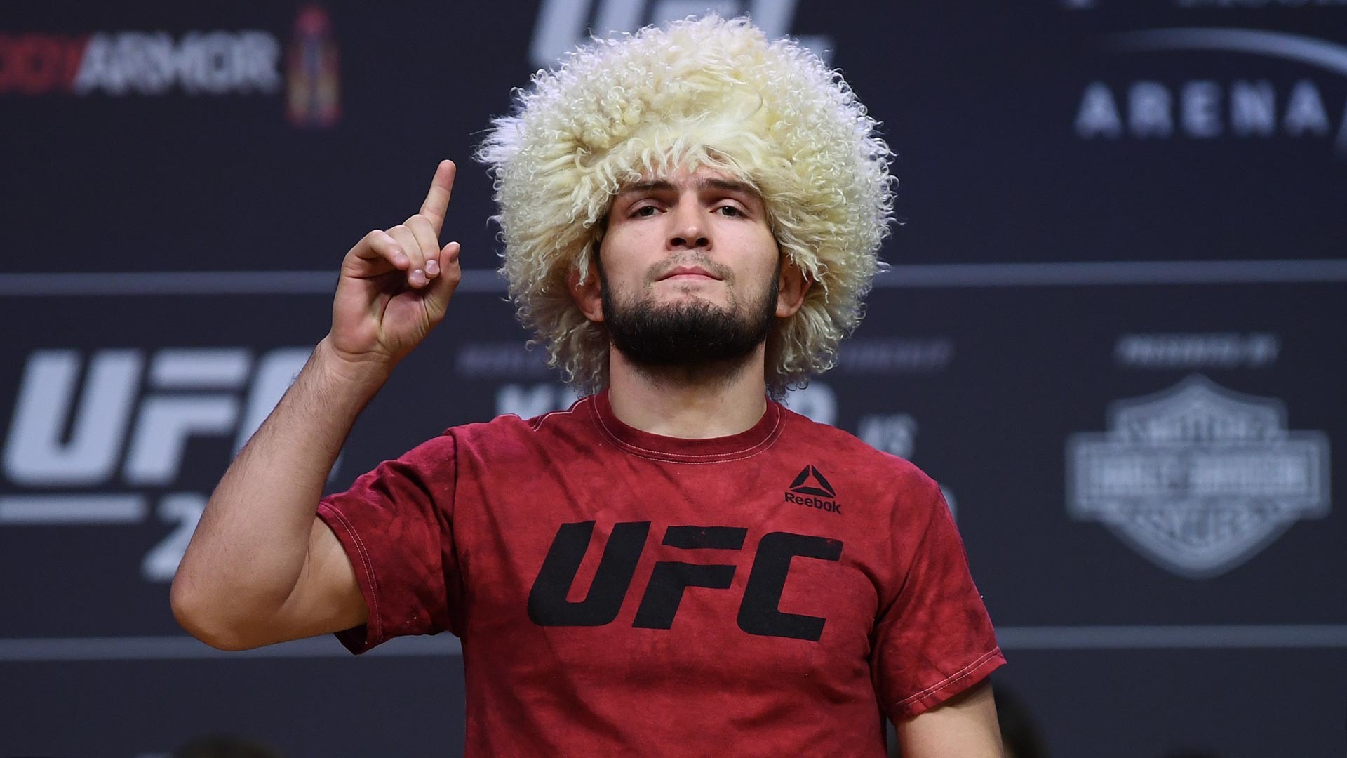 Khabib Nurmagomedov weighs in for UFC 229 at T-Mobile Arena in Las Vegas, the U.S.