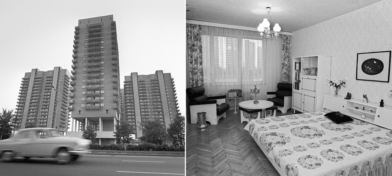 Bloki stanovanjske zadruge Lebed (Labod). Spalnica v novi zadružni hiši v moskovskem mikro okrožju Orehovo-Borisovo.