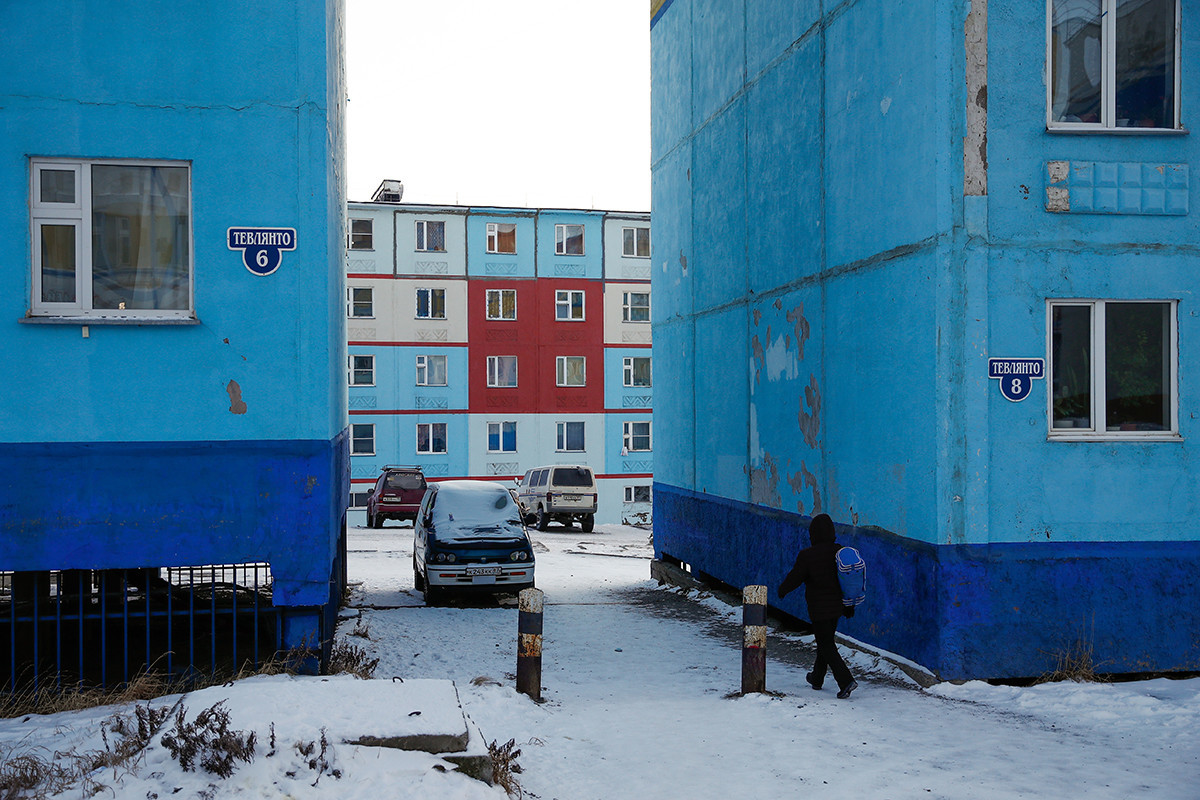 Bangunan hunian bertingkat di Anadyr, Chukotka.