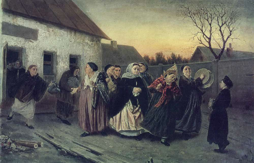 Vassili Perov. À la veille d'un enterrement de vie de jeune fille. Transfert de la future mariée du bania, 1870
