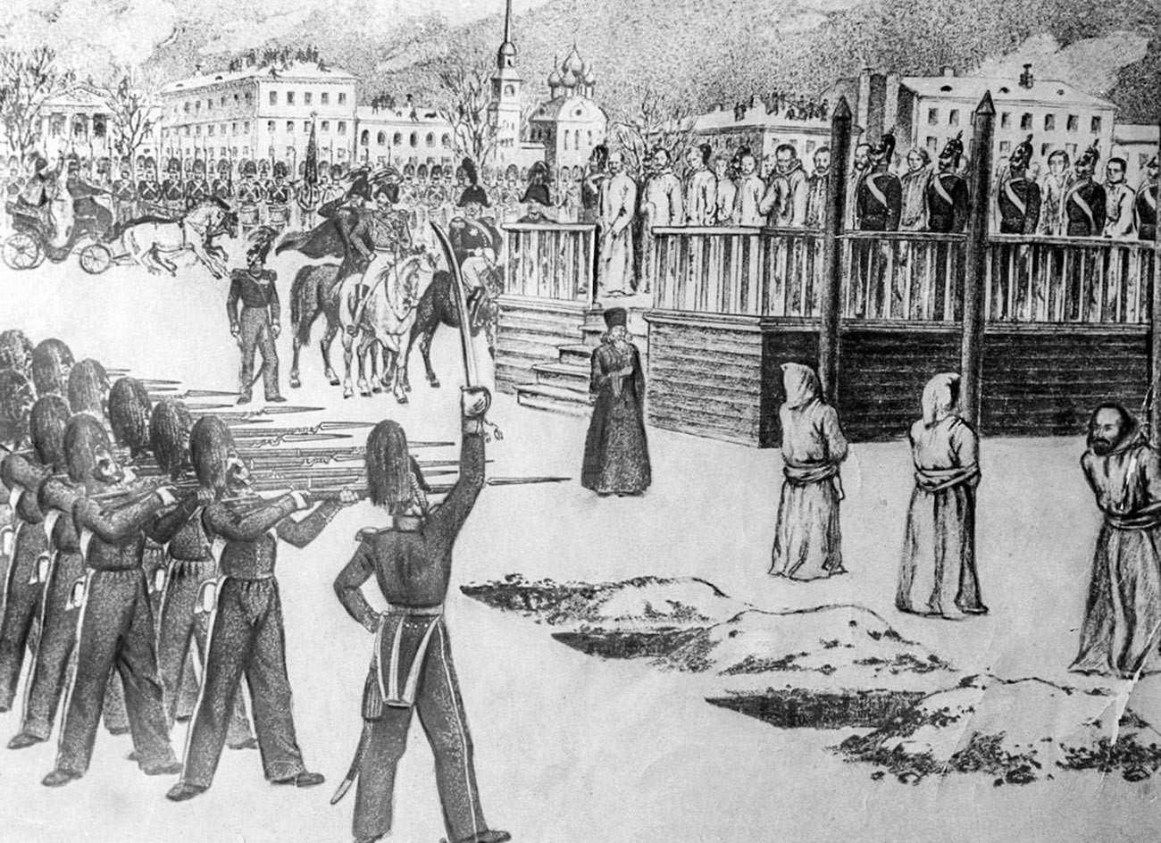 Inscenacija pogubljenja na Semjonovskom trgu. 