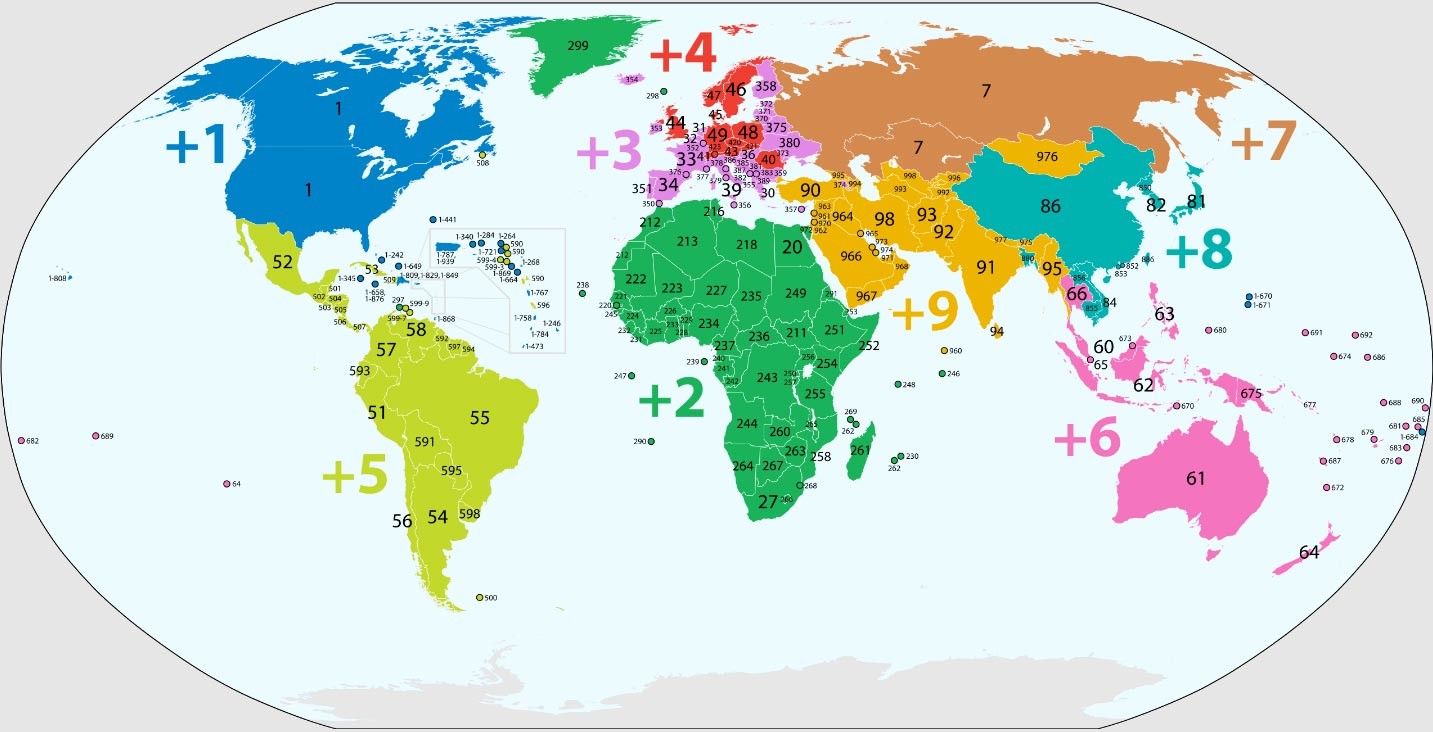 Peta kode panggilan negara-negara di dunia