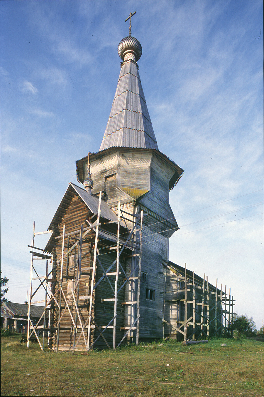 Church of Elijah the Prophet. Northeast view with remnants of restoration scaffolding. August 28, 2006