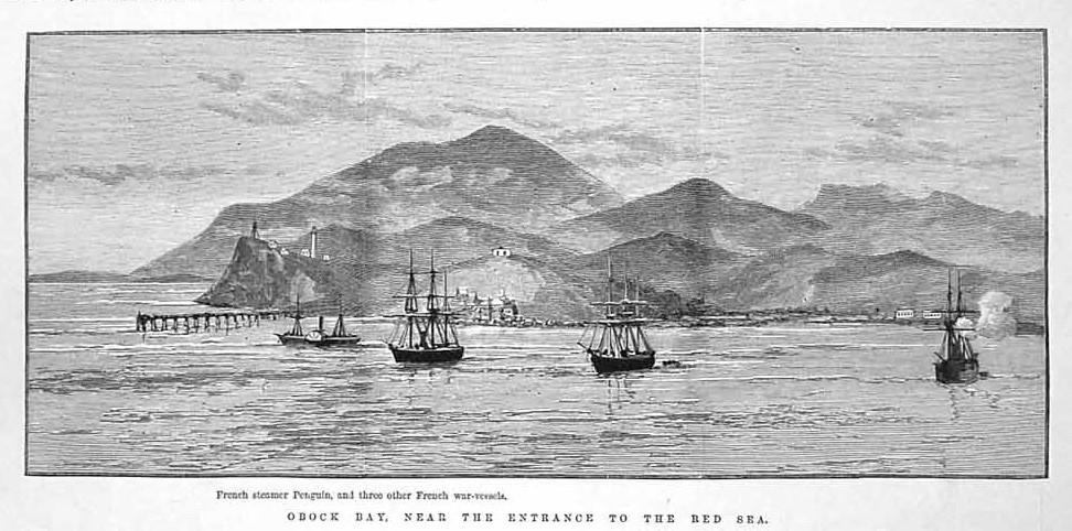 El Seignelay, el Primauguet, el Météore y el Pingouin frente a la costa de Obock. Illustrated London News, 15 junio 1889