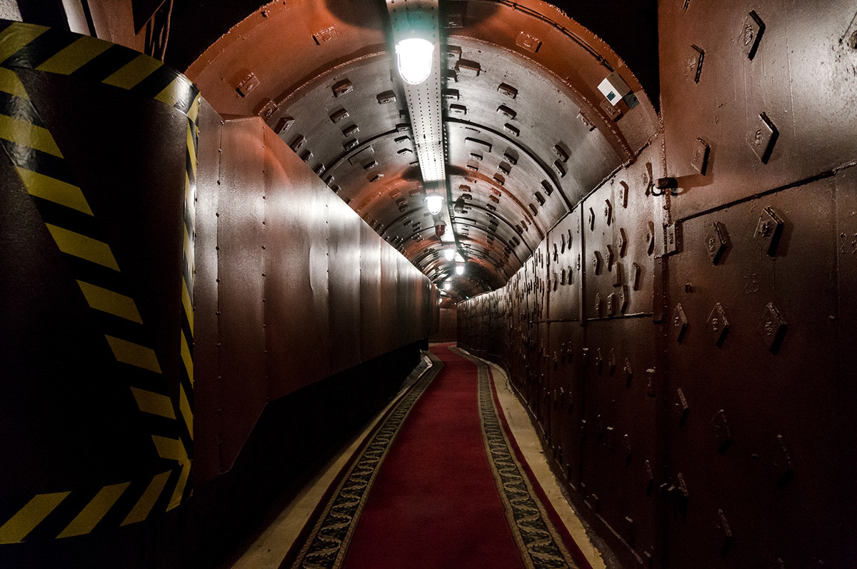 Tunnel at Bunker-42, anti-nuclear underground facility built in 1956 as command post of strategic nuclear forces of Soviet Union at a depth of 65 meter.