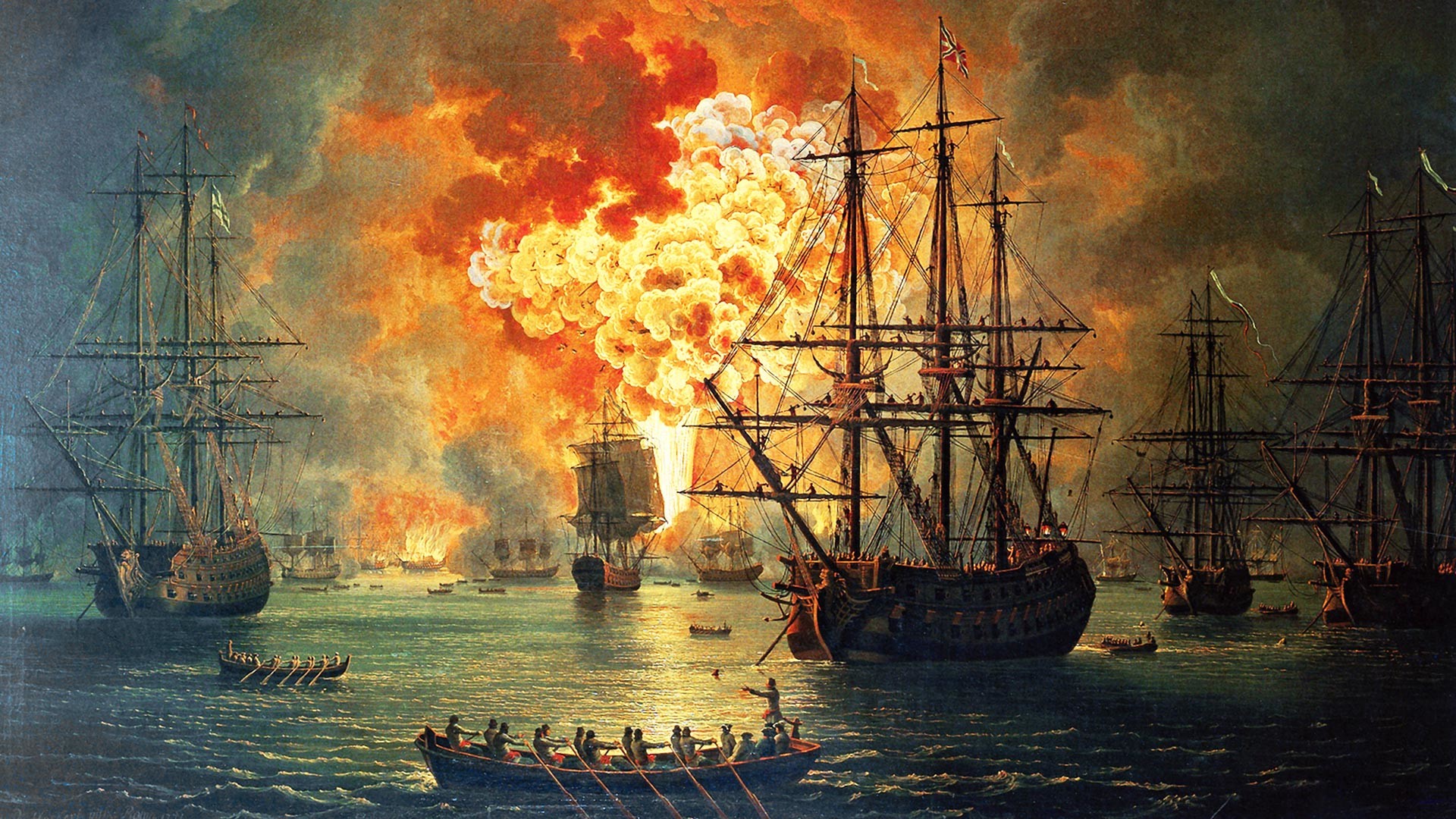 Сожжение турецкого флота в бухте Чесма.
