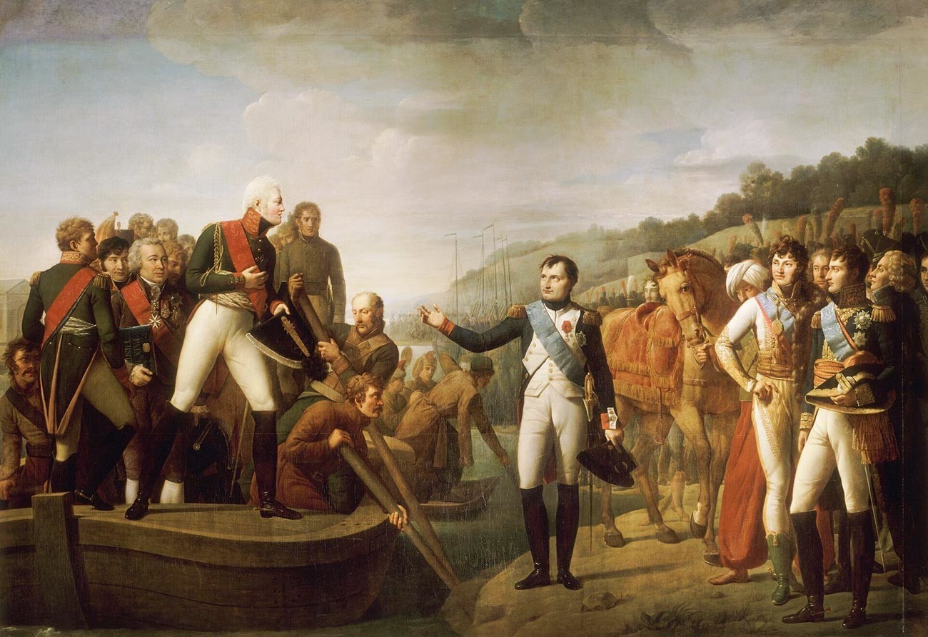 Perpisahan Napoleon dengan Tsar Aleksandr I pada 9 Juli 1807.