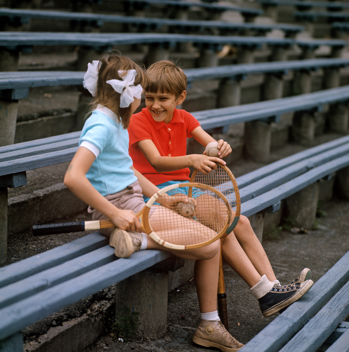 Classes at the children's tennis school of the Lokomotiv Sports Palace. Ukrainian SSR