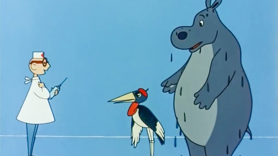 Sebuah adegan dari film kartun Soviet 'Kisah Kuda nil yang Takut Divaksinasi'.
