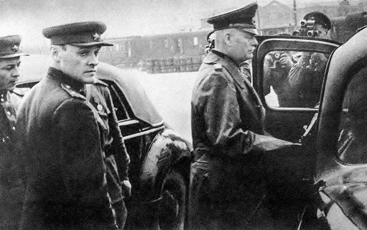 Soviet colonel Alexander Korotkov and German field marshal Wilhelm Keitel.