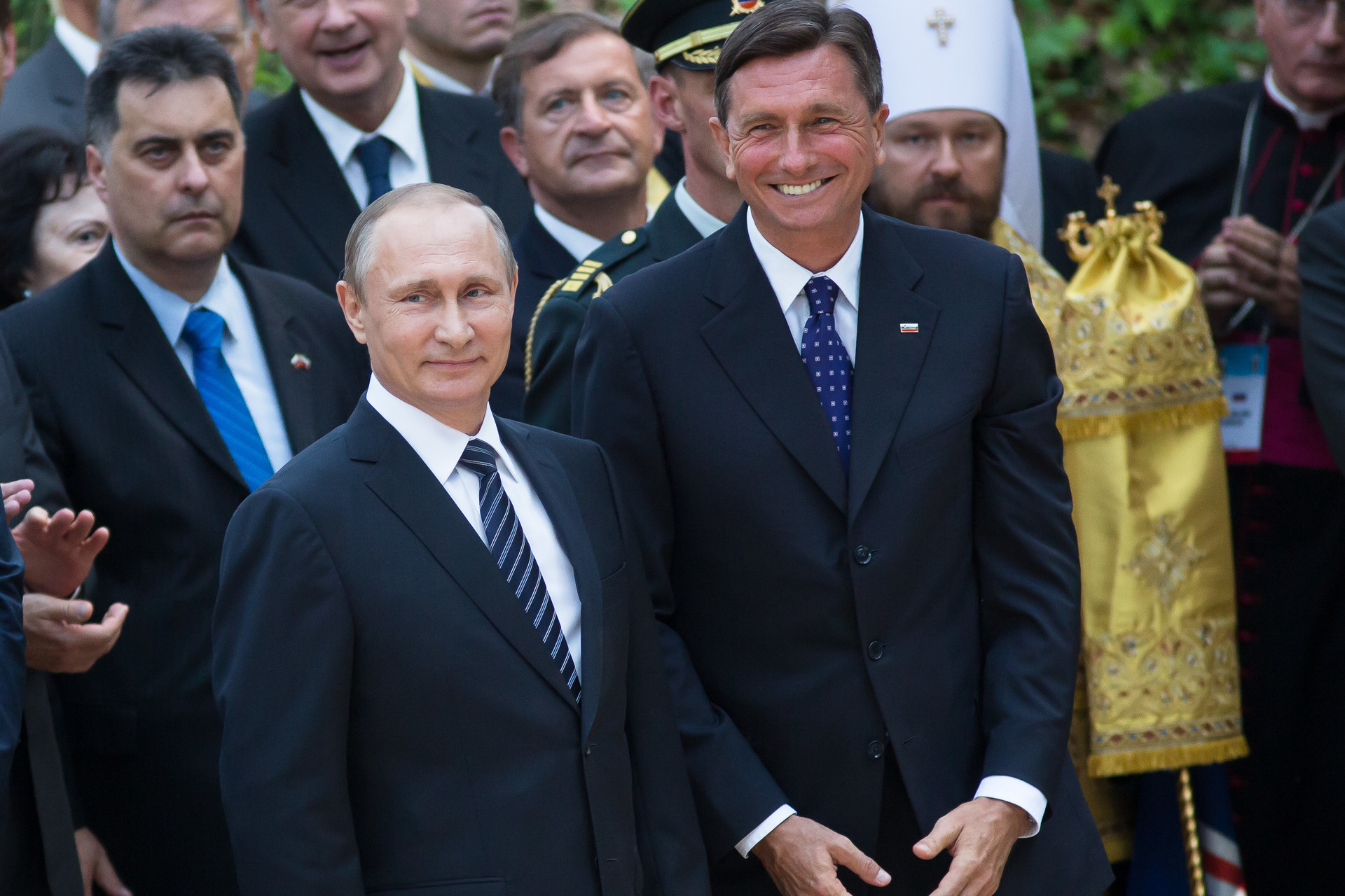 Ruski predsednik Vladimir Putin in slovenski predsednik Borut Pahor ob stoletnici Ruske kapelice leta 2016.