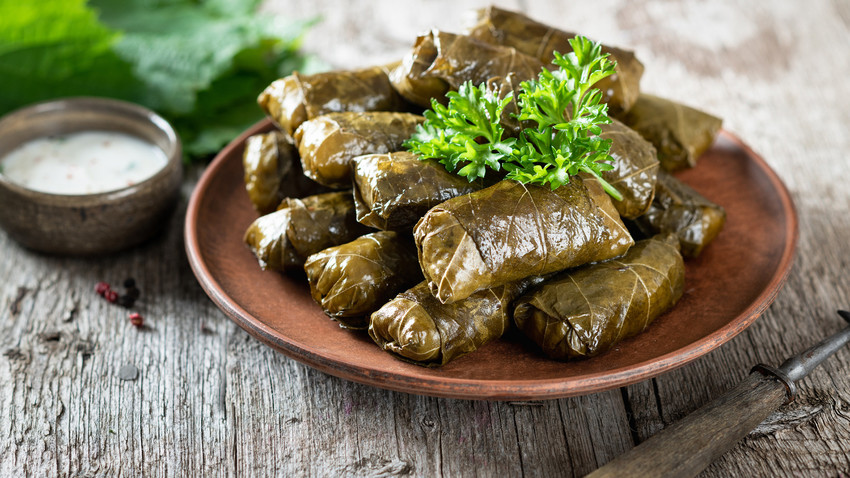 This is an amazing dish that combines lamb with delicate grape leaves.