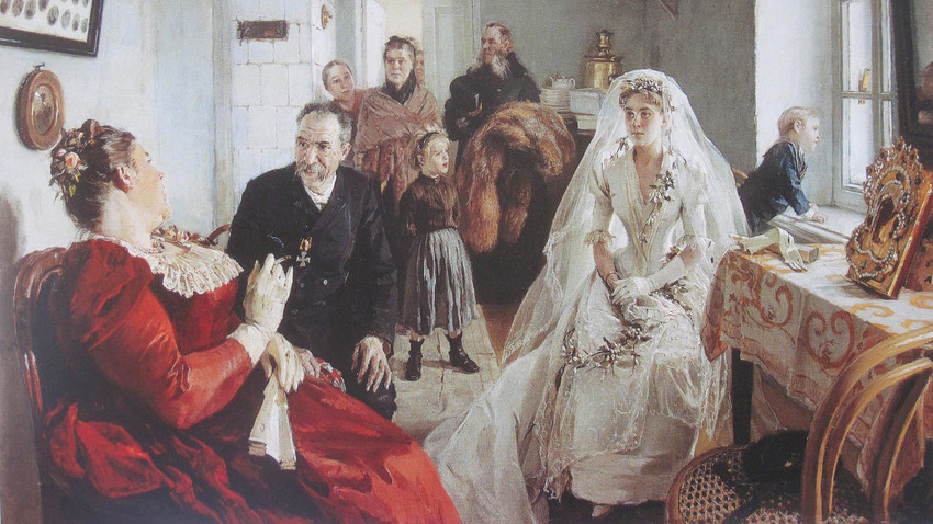 “In attesa del testimone di nozze” (1891), dipinto di Ilarion Prjanishnikov (1840-1894)
