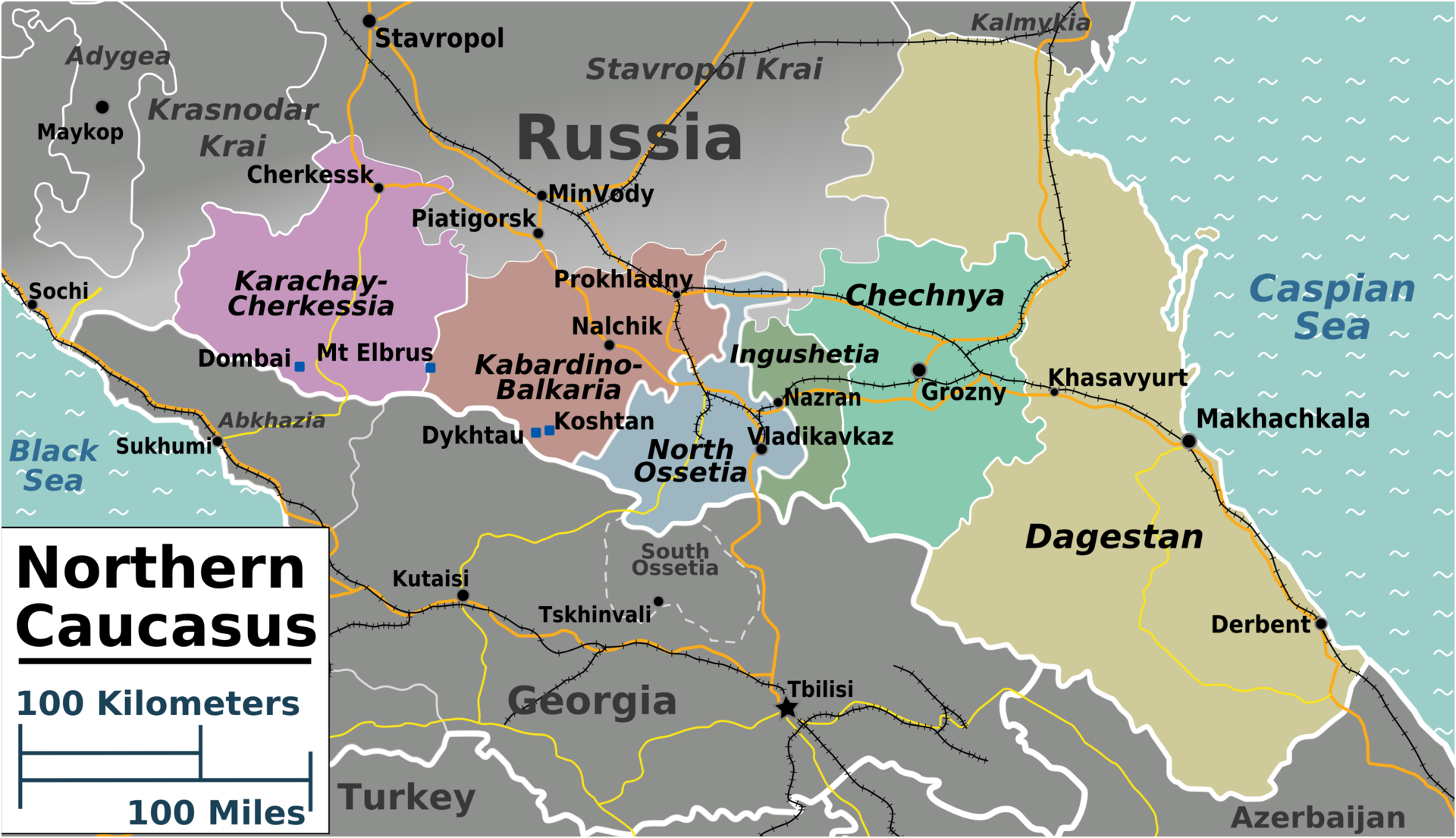 Peta wilayah Kaukasus Utara