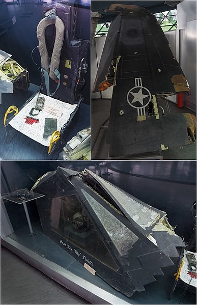 Restos del F-117 derribado sobre Serbia en 1999. Museo de la Aviación de Belgrado.