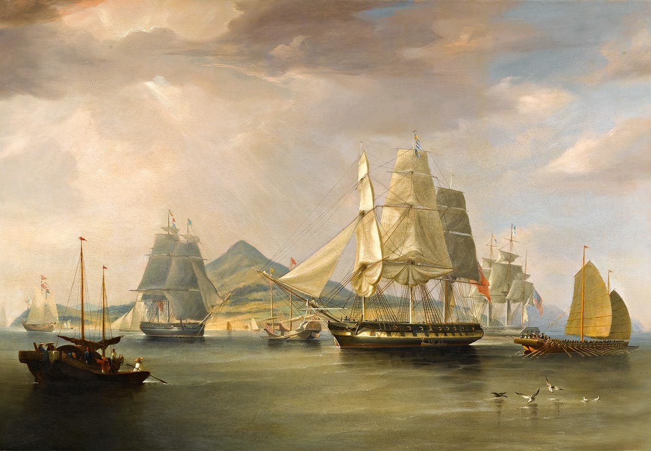 Navios com ópio na Ilha Lindin. 1824.