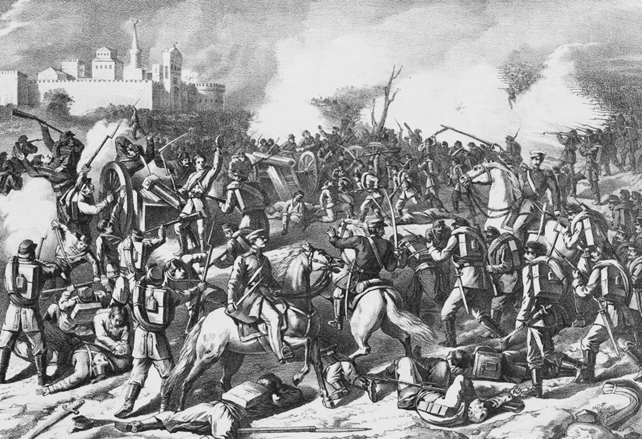 Die Schlacht am Schipka-Pass im August 1877.