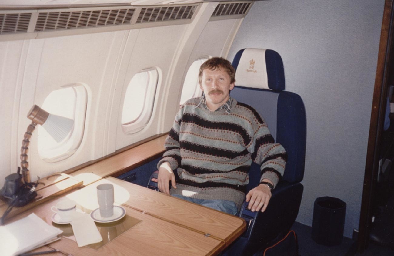 Victor Nikiforov inside Prince Philip's aircraft.