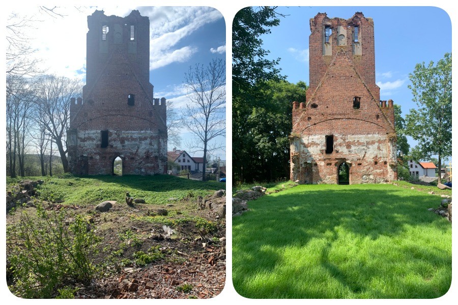Vorher und nachher: Brandenburg-Kirche in Uschakowo