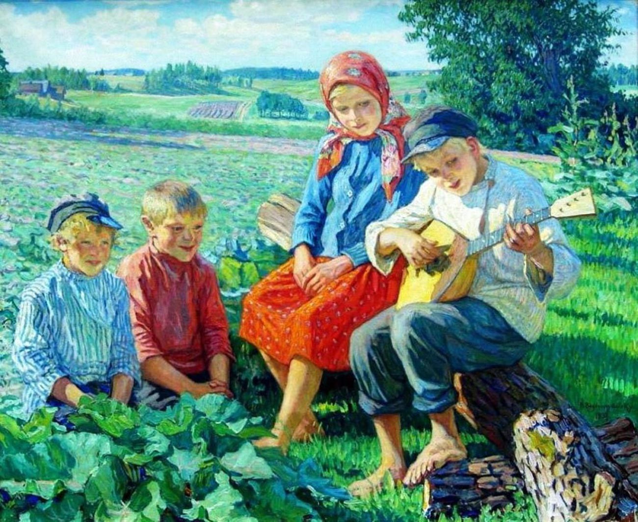 Kinder, die Balalaika spielen, 1937, von Nikolai Bogdanow-Belski (1868-1945).